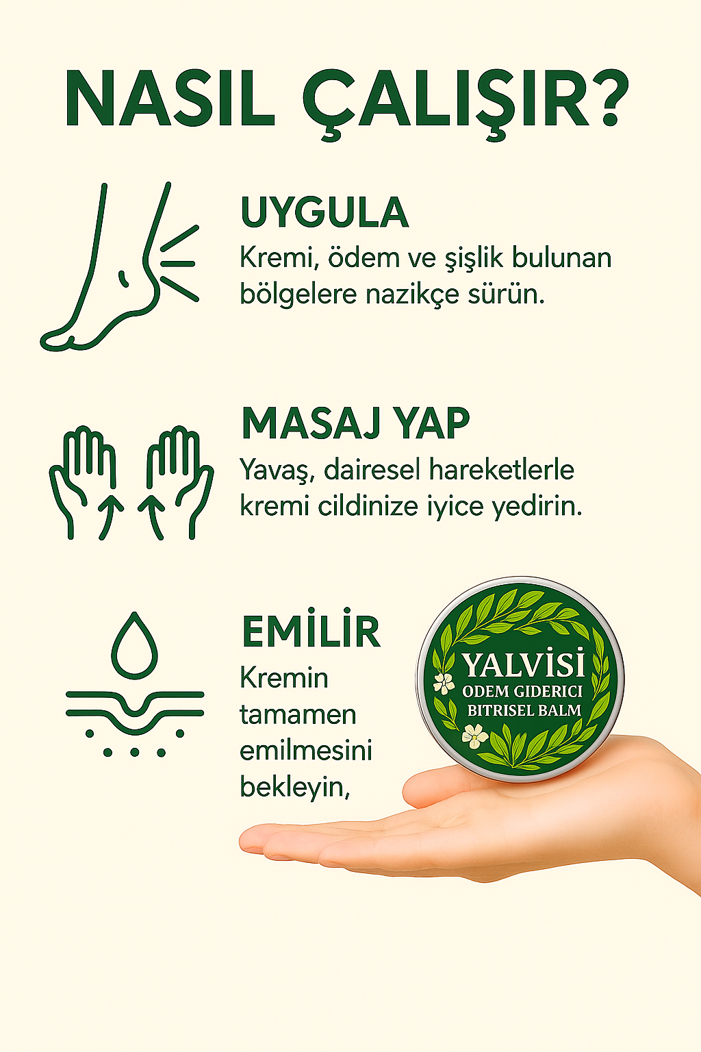 Yalvisi™ Ödem Giderici Masaj Kremi- Bitkisel Ödem ve Şişlik Giderici Balm